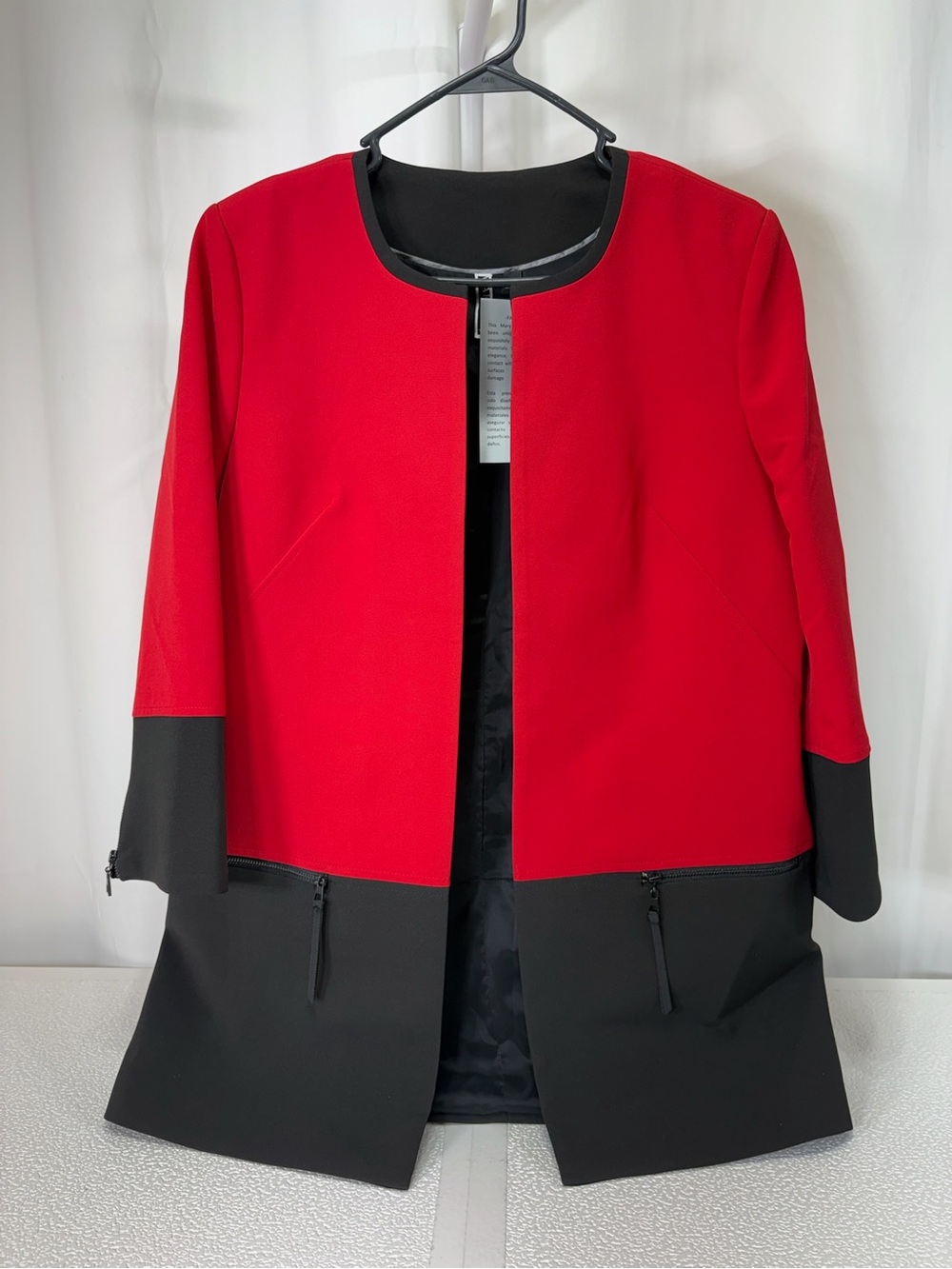 Mary Kay Red and Black Colorblock Open-Front Jacket 4329